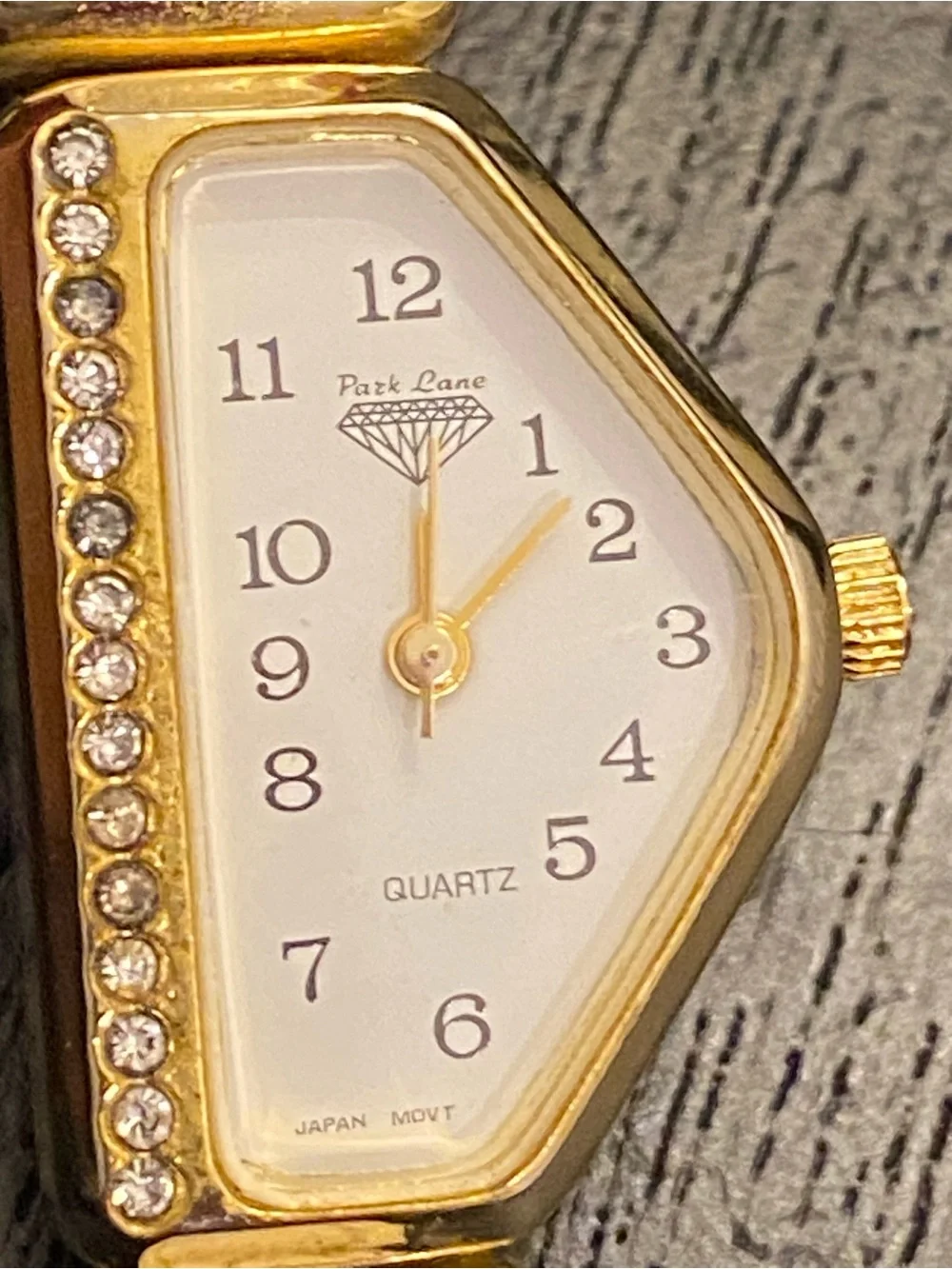 Park Lane Gold-Tone Half-Hexagon Watch with White Leather Strap